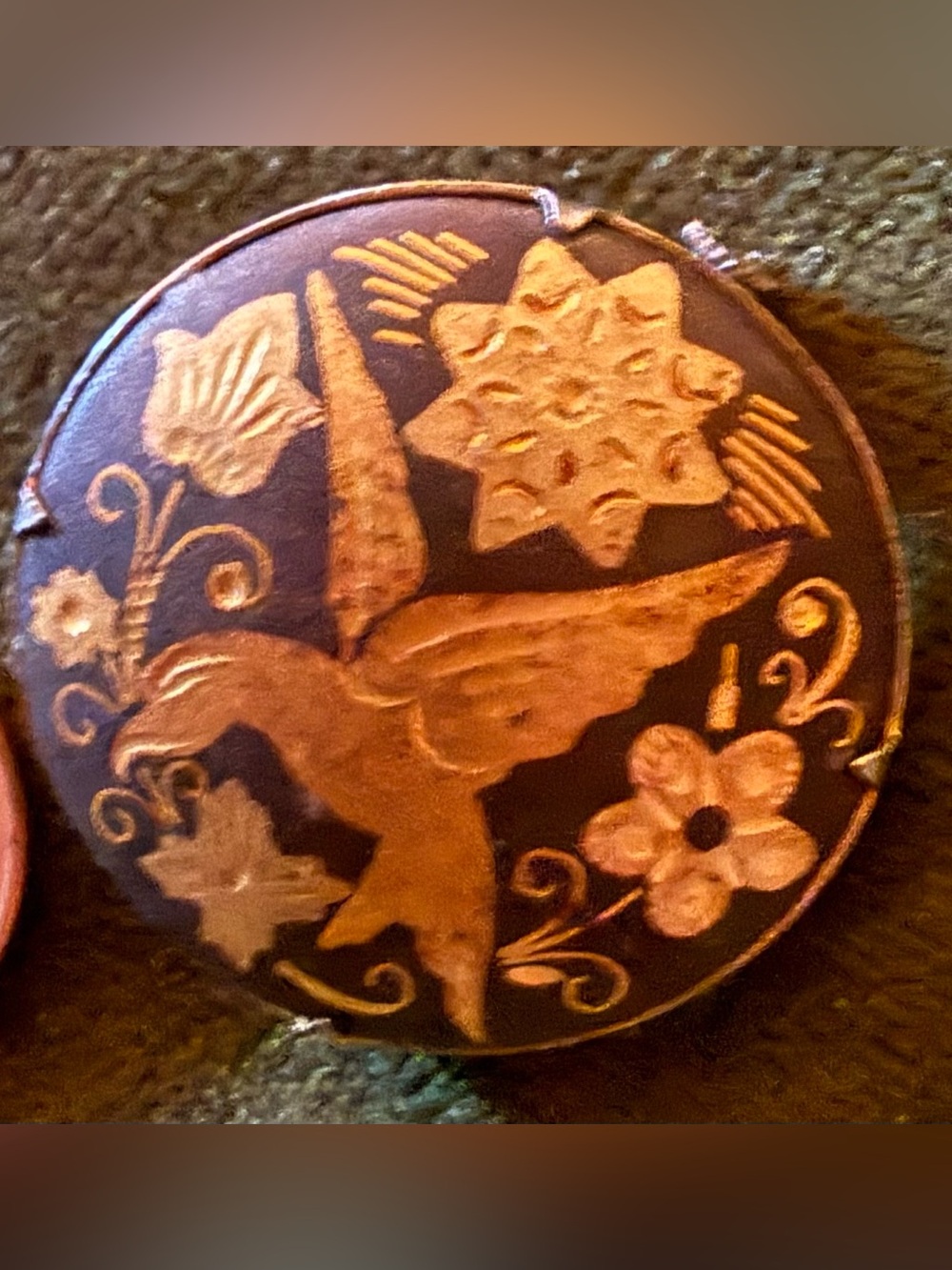 Damascene Gold Etched Brooch